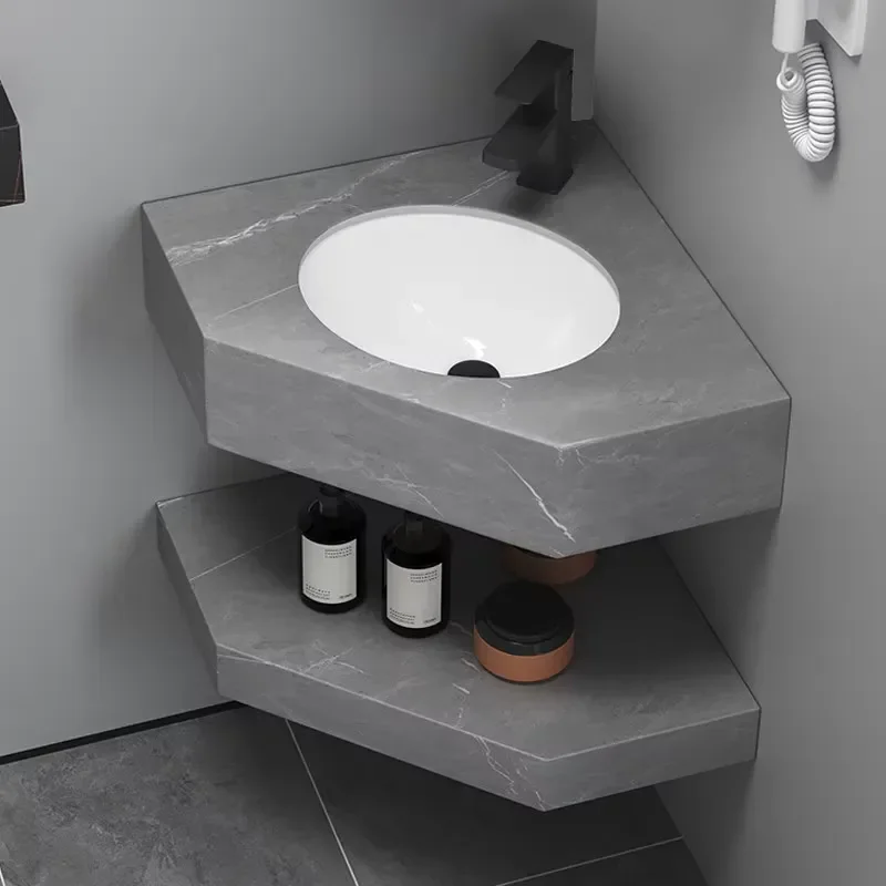 Modern Ceramic Triangle Corner Sink Wall Mounted Wash Basin Cabinet Space Saving Bathroom Vanity Unit With Integrated Toilet