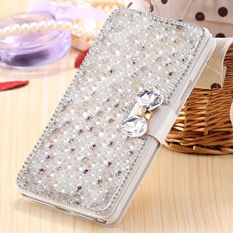 

Pearl Flip Leather Case for Samsung Galaxy S23 FE S22 Ultra S21 S24 Plus S10 Note 20 Handmade Wallet Card Cover Jewelled Funda