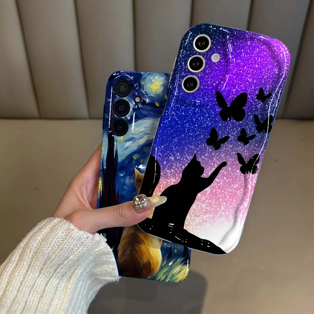 

Cartoon Anime Cat For Samsung Galaxy A73 A53 A25 A34 A51 A54 A35 A55 A33 A56 A04 4G 5G Feilin Wave Oil Shell Phone Case