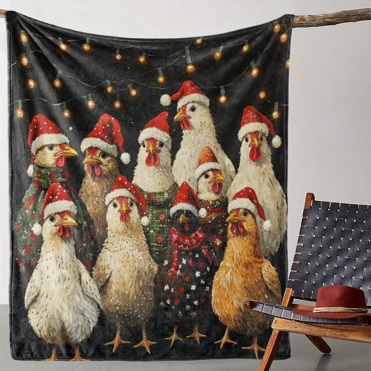 

Christmas Clucking Comforts Soft Throw Blanket with Festive Chickens Perfect Home Decor Gift for New Year