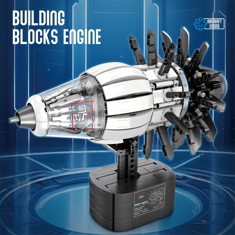 IN STOCK 33018 MOC Technical RISE Aircraft Engine Building Blocks Bricks Assembling Model DIY Toys for Boys Christmas Gift Sets