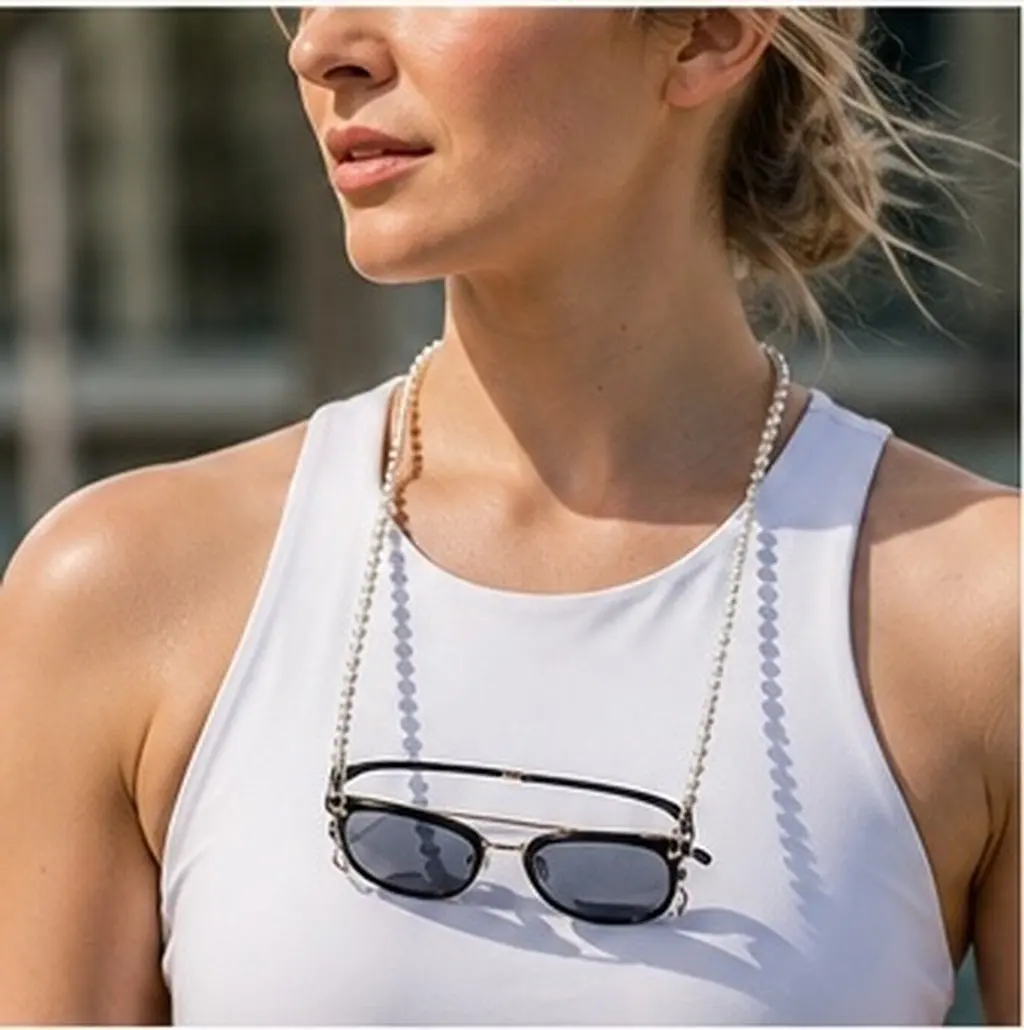 2Pcs Pearl Eyeglasses Strap Charming Beaded Chain Glasses Holder for Running Hiking Cycling Eyewear Safety Cord