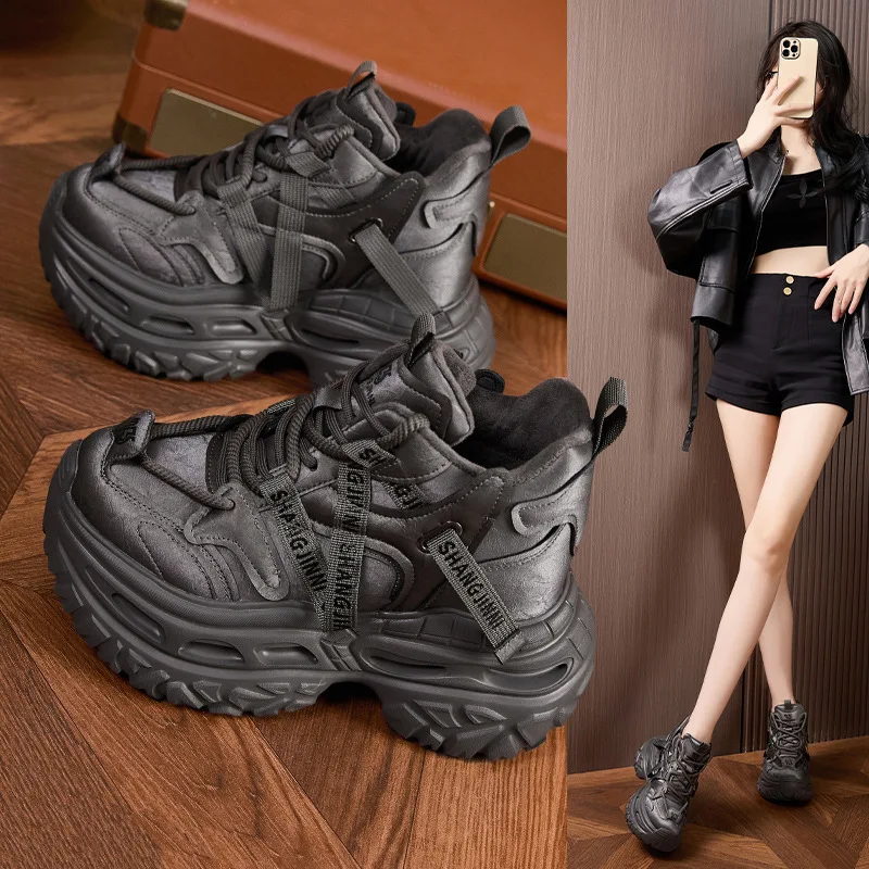 

Женские зимние пушистые кроссовки на платформе 9 см, нескользящие, теплые, высокие, в стиле «папины туфли»