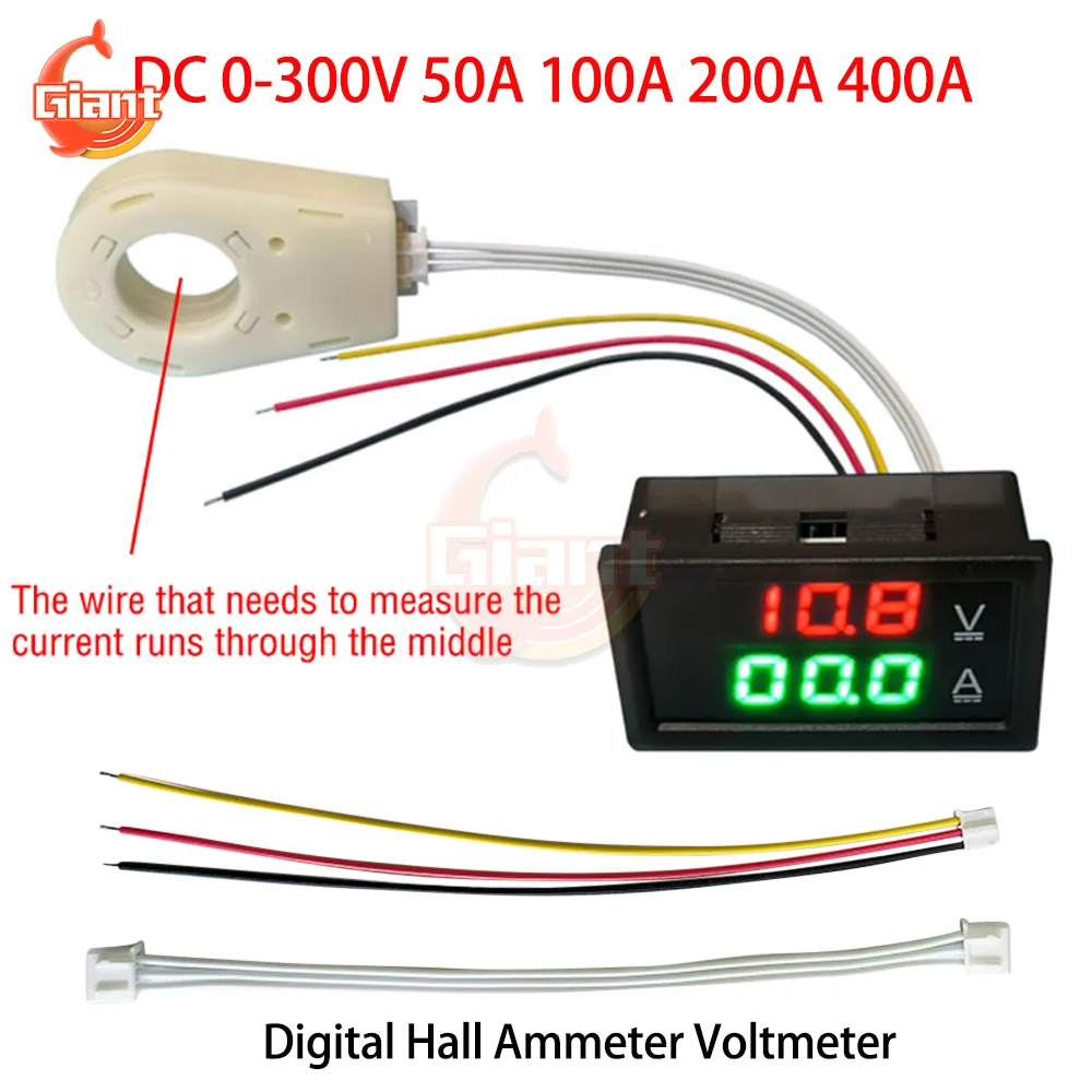 DC 0-300V Digital Hall Ammeter Voltmeter Lithium Battery Capacity Tester Monitor Current Voltage Power Meter 50A 100A 200A 400A