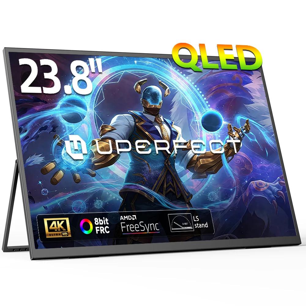 UPERFECT UHD 4K Pantalla QLED Grande de 23.8" con USB-C y HDMI, Segundo Monitor para Trabajo y Hogar con 180° de Ángulo de Visión ° Soporte