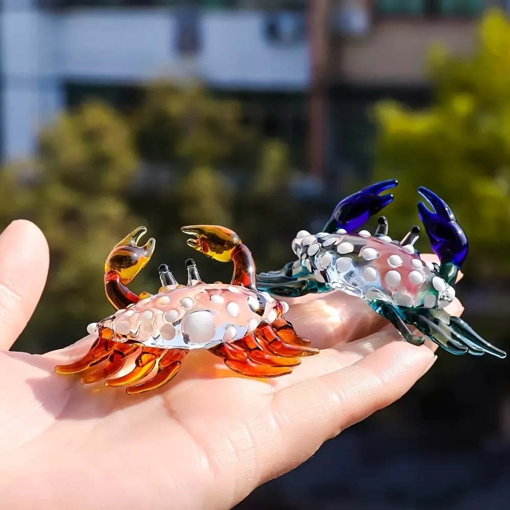 

Glass Animals Crab Figurine Collectible Hand Blown Painted Art Miniature Crab Sculpture Crystal Sea Animals Ornaments
