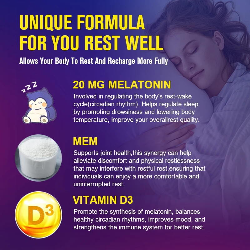 Melatonin 20 mg  Sleep Supplement Capsules - with Vitamin D3 & MSM, Selenium for Health Rest Cycle, Deep Zzzs