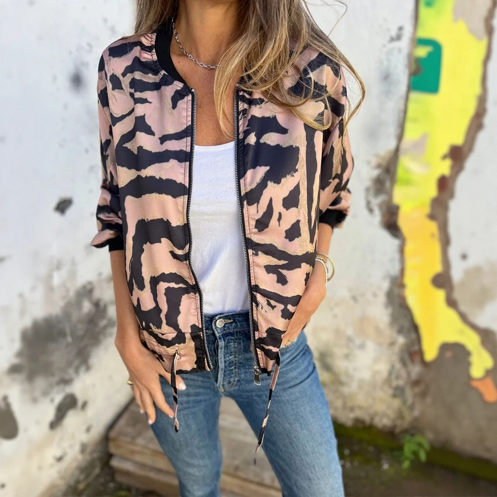

Women's Casual Leopard Print Jacket Long Sleeve Baseball Collar Separated Zipper Autumn Daily Fashion Outerwear