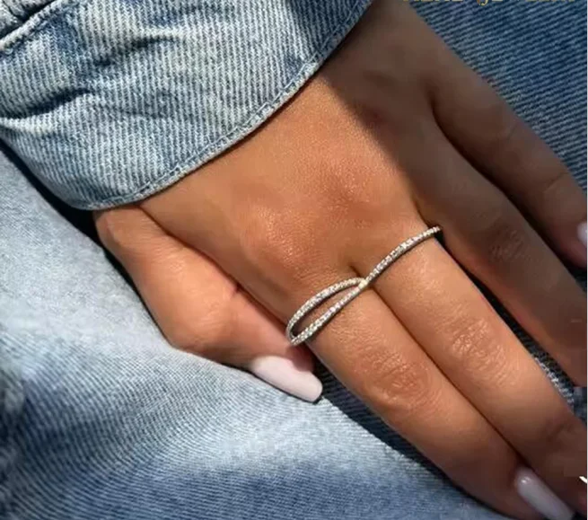 

2026 New Fashion High Quality Micro Paved CZ Cubic Zirconia Double Finger Ring for Women Fashion Jewelry Accessories