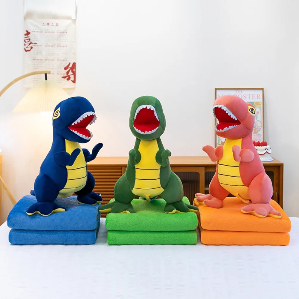 Cartoon 2-in-1 Pillow Blanket for Office Soft Dinosaur Plush Pillow Children Gift Travel Blanket Home Decor Throw Pillows