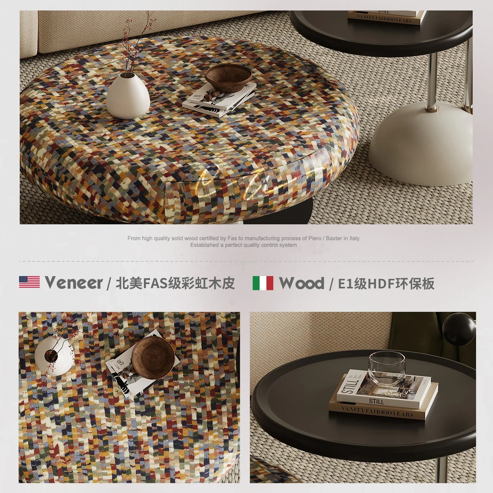 Designer regenboog salontafel combinatie creatieve ronde high-end Italiaanse minimalistische woonkamer thuis