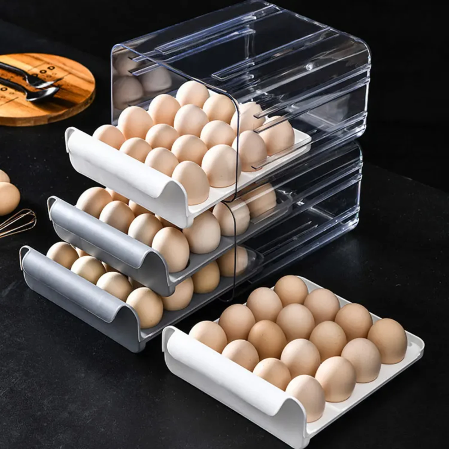 32 Lattice Egg Drawer Fridge Organizer Holder Transparent Storage Box Kitchen Refrigerator Duck Chickens Eggs Tray Doubl