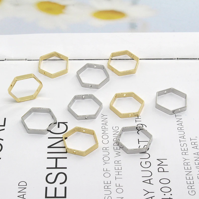 Mix 10pcs/pack Hollow Hexagon Earring Connector Findings Simple Bracelet Bead Connect Borders Accessory DIY Jewelry Accessory