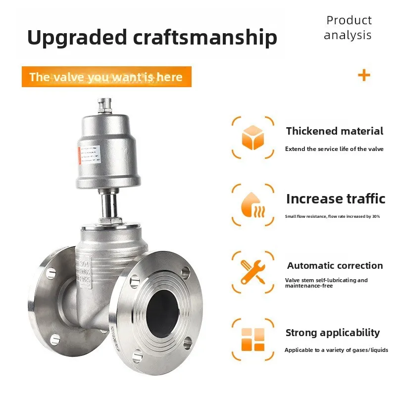 Stainless Steel Pneumatic Flange Waist Drum Valve T-type Shut-off Valve High Temperature Steam DN50DN15 Flange Connection Valve
