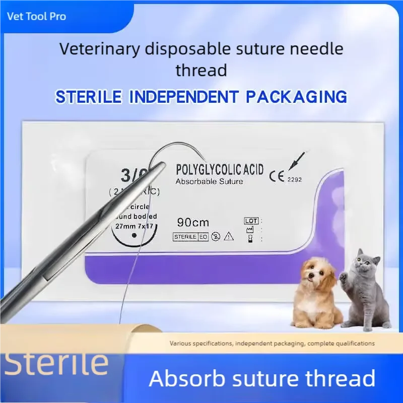 12pcs Polydioxanone Absorbable Surgical Sutures 0/2-0/3-0/4-0 round Boded Reverse Cutting 90cm for Veterinary Use