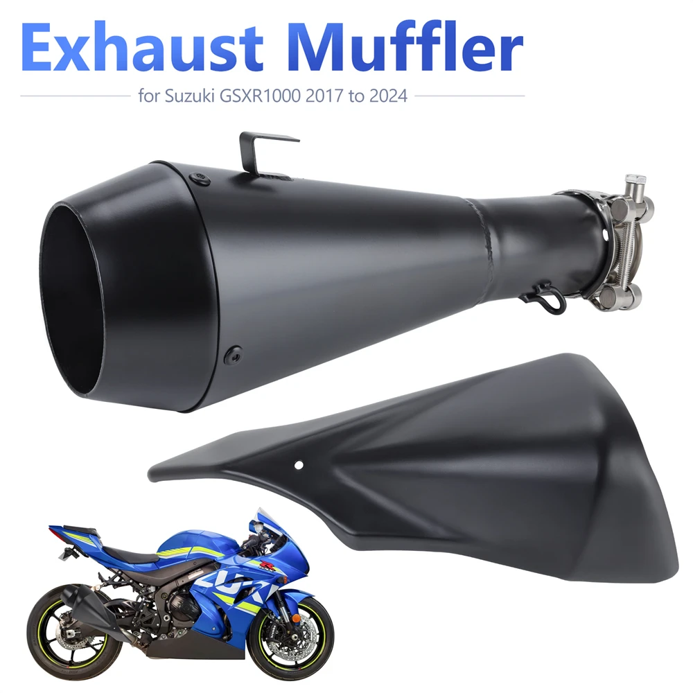 M4 Matte Black Slip-On Exhaust Muffler with Heat Shield Cover for Suzuki GSXR1000 GSXR1000R 2017-2024