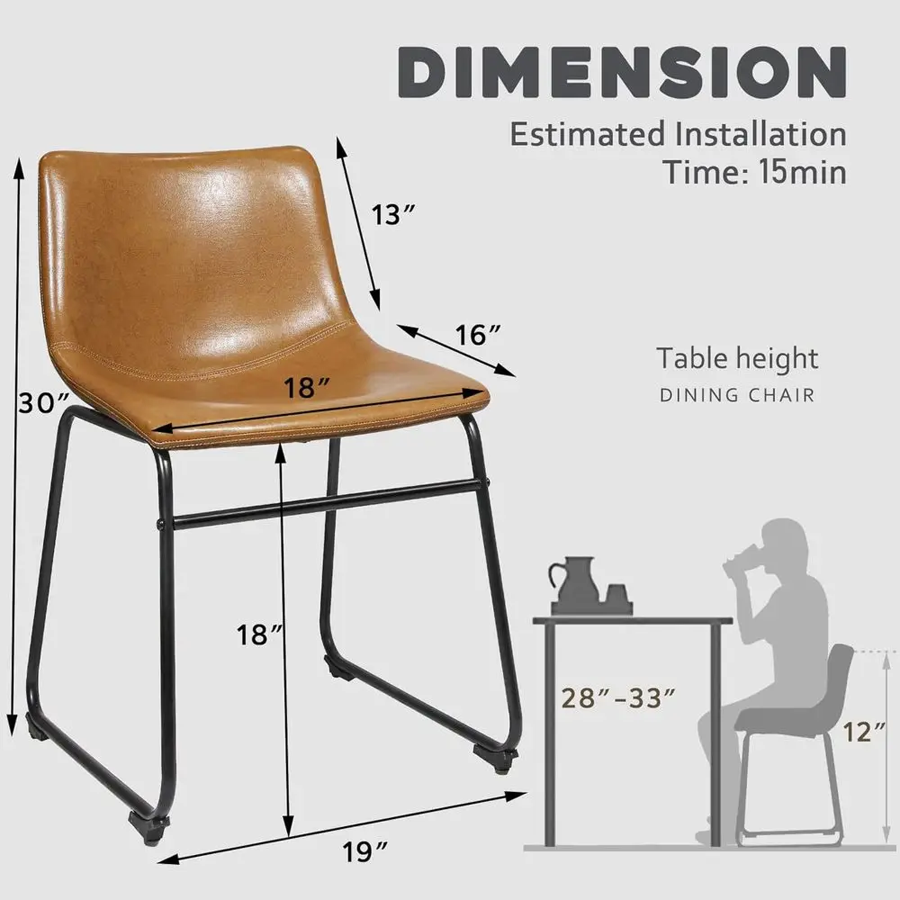 18 inch Bar Stools Set o 2,Counter Height Bar Stools with Back, ern PU Leather with Metal Leg and ootrest (Whisky, 2 PCs 18