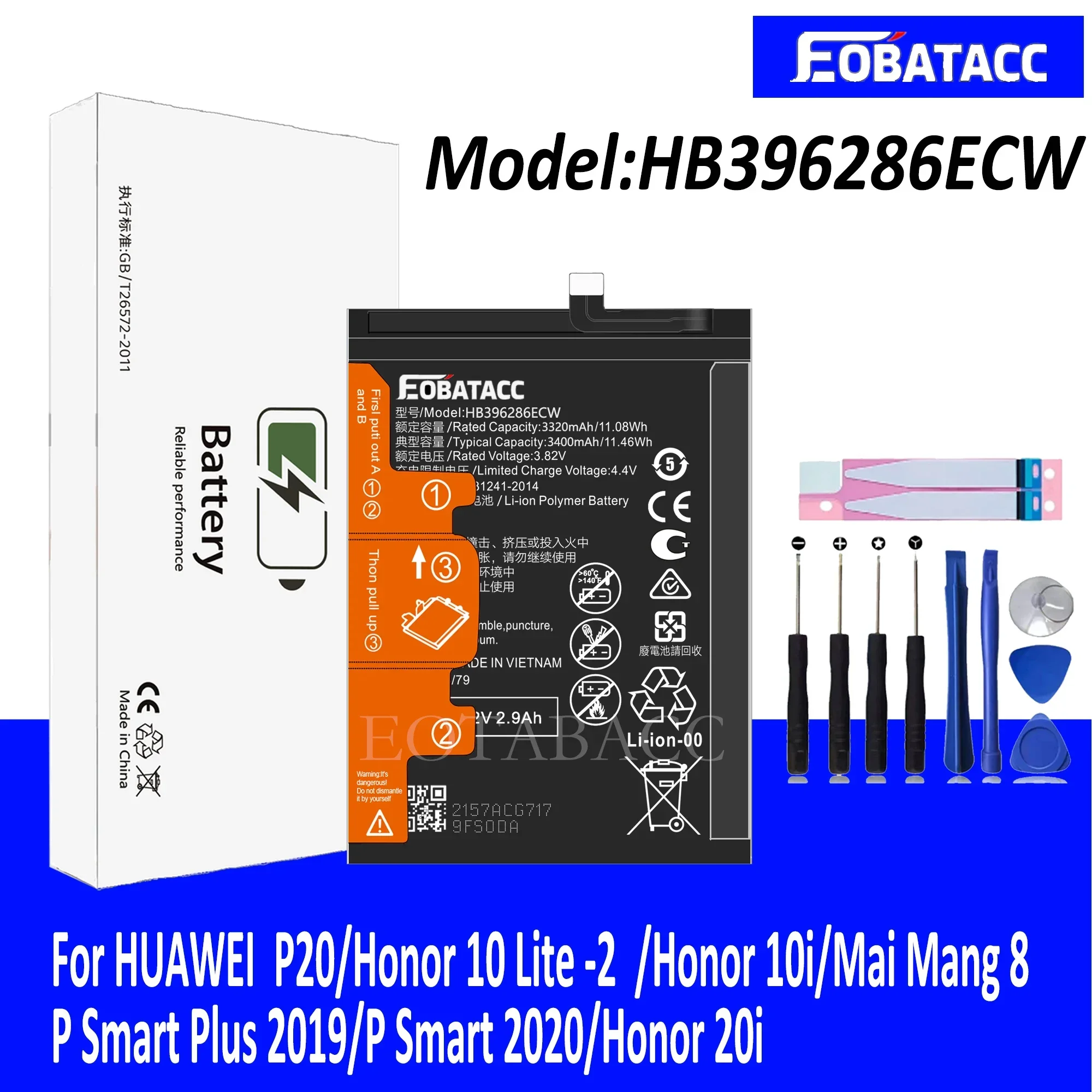 

EOTABACC 100% New Original Battery HB396286ECW For HUAWEI P20/Honor 10 Lite -2 /Honor 10i/P Smart Plus 2019 Battery +Tools