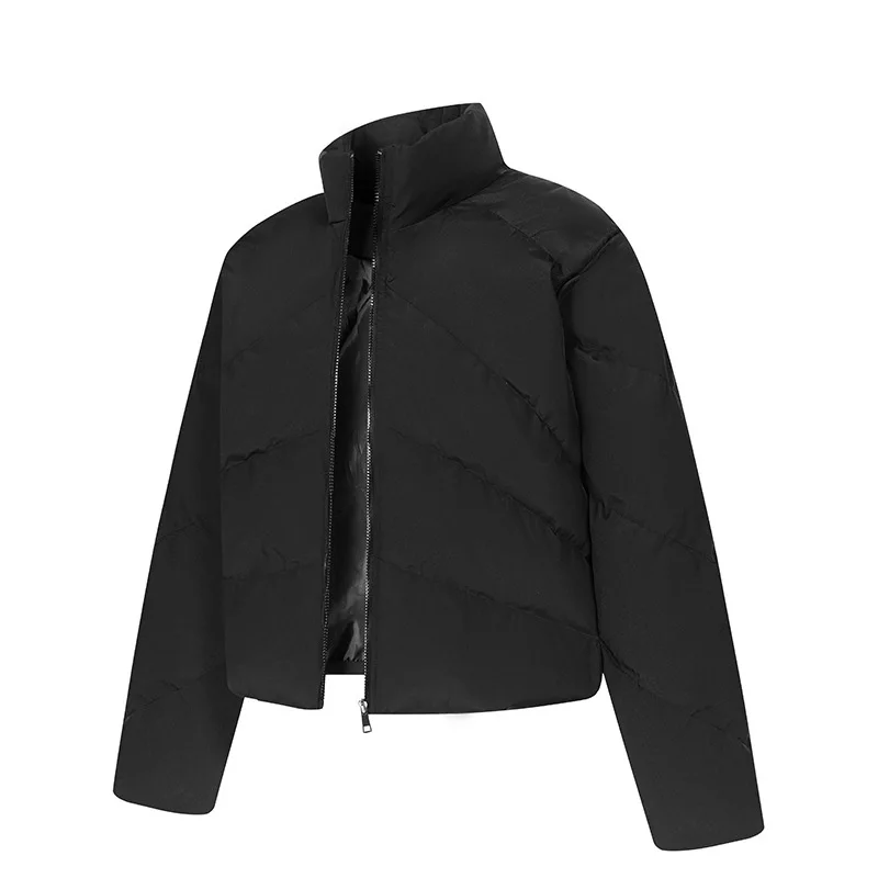 Men Down Coat Winter Fashion Thicken Warm Stand Collar Male Outerwear Simple Solid Color Long Sleeve Zipper Loose Man Jacket