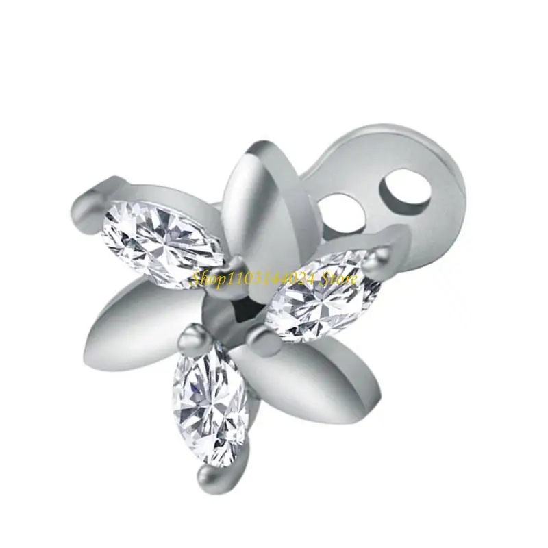 N5KE Dermal Top and Base Stainless Steel  Body Jewelry with Sparkling Zircon Stylish Piercings Accessories for Music Festival