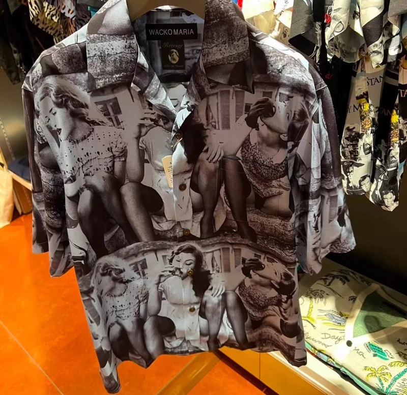 

Новинка 26SS: Мужская рубашка Wacko, высокое качество, летняя коллекция, ретро-стиль, с эффектом потертости, с открытым воротником, короткий рукав, повседневный топ