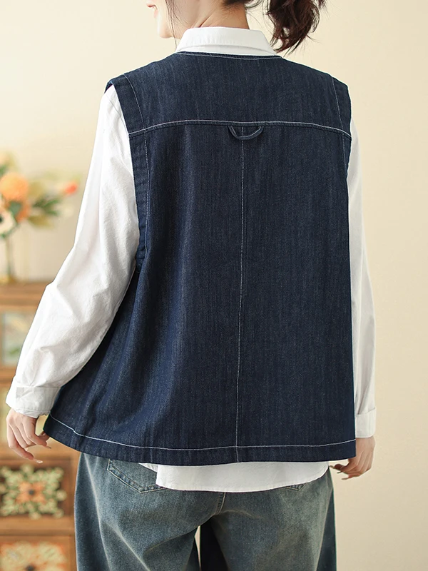 Gilet en jean pour femmes Jaet printemps 2025 Sle superposition bouton unique ket oulder haut de gamme sentiment trajet Faion