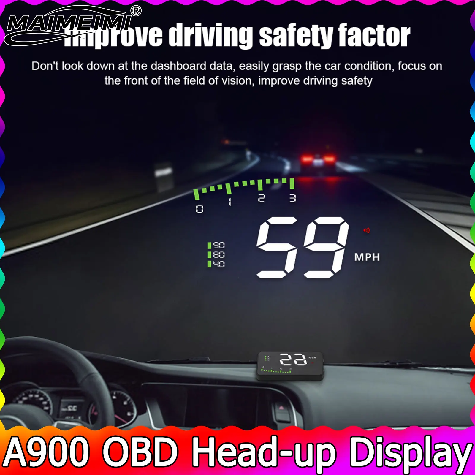 

Проектор на лобовое стекло 3,5 дюйма A900 Бортовой компьютер Автомобильный спидометр OBD2 Проекционный дисплей Об/мин Температура воды Carplay Дисплей