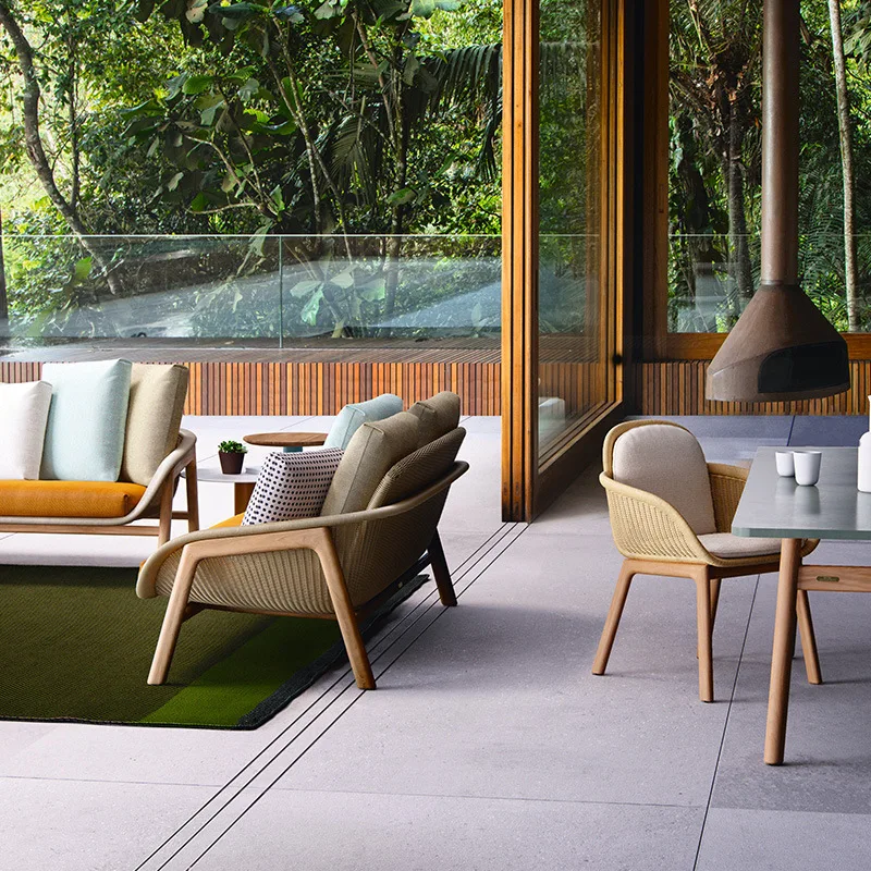 Nordic outdoor sofa courtyard villa teak rattan sofa combination bed and breakfast balcony garden teak