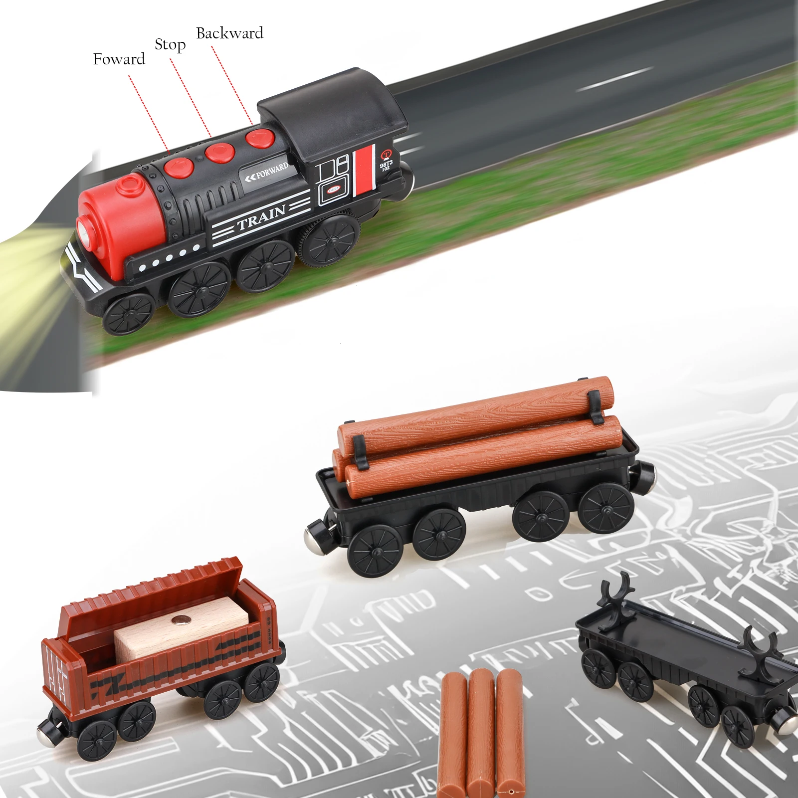 Kids Electric Train Toys Set Train Diecast Slot Toy Fit for Standard Wooden Train Track Railway