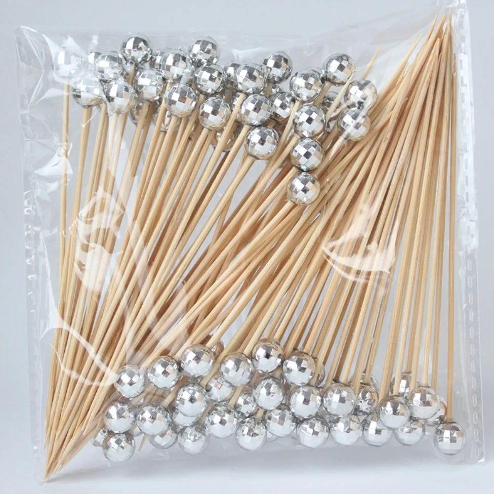 

100pcs Creative Disposable Disco Ball Fruit Fork Mirror Finish 12 cm Bamboo Skewers Tableware Cake Toppers Dessert