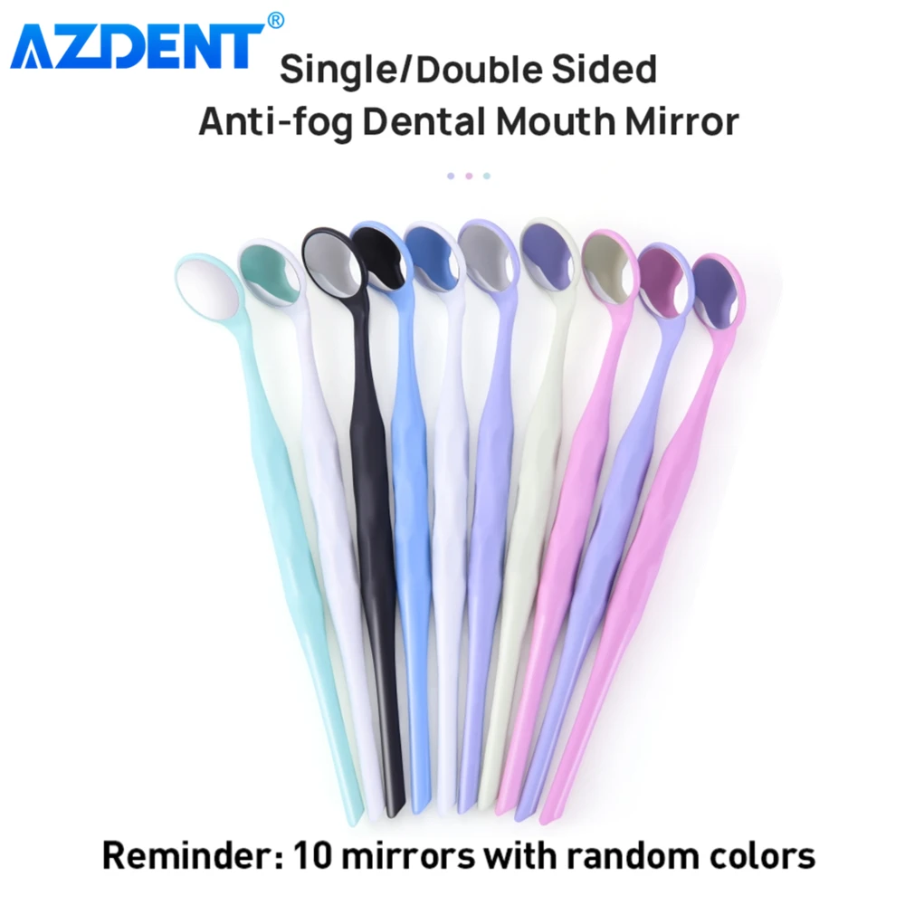 10PCS/Set Dental Anti-fog Mouth Mirror AZDENT Single Double Sided Autoclavable with Handle Fibre Glass Oral Mirrors Reflectors