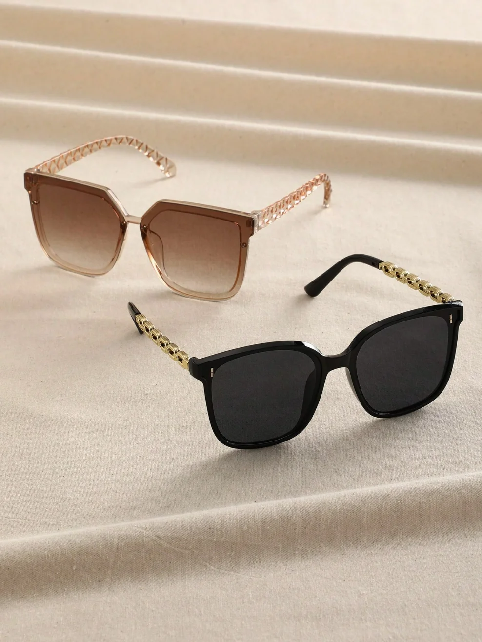2-Piece Plastic Square Full-Frame Multi-Color Embedded Nail Polish Makeup Retro Bohemian Style Decorative Portable Sunglasses, Suitable for Women's Summer Beach Vacations, Y2K Aesthetics
