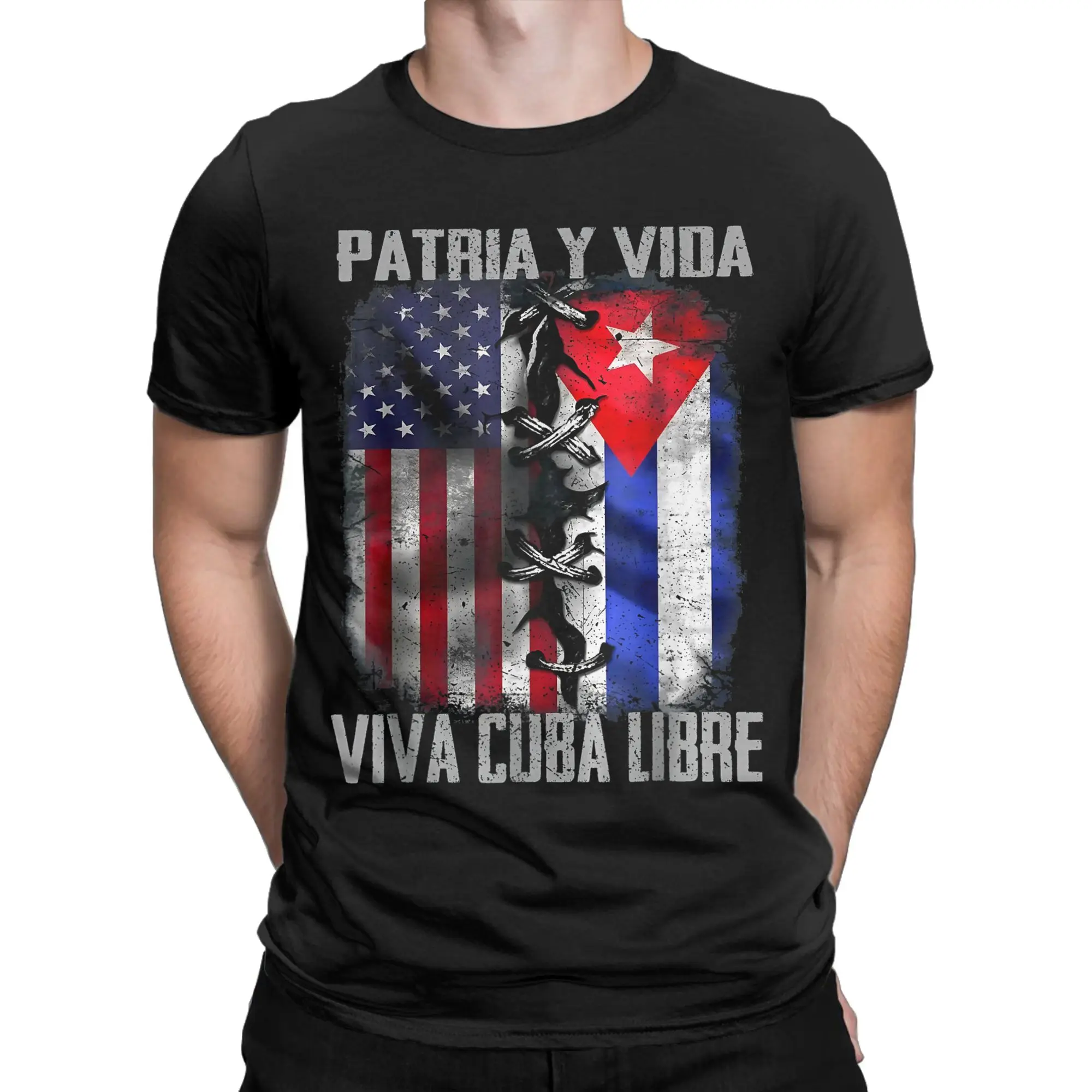 Patria Y Vida Viva Cuba Libre Cuban Flag T Shirts for Men Women 100% Cotton T-Shirts O Neck  Tees Short Sleeve Tops Big Size