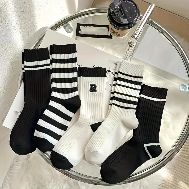 5 pairs, women's mid length socks, soft short socks, comfortable and breathable boat socks