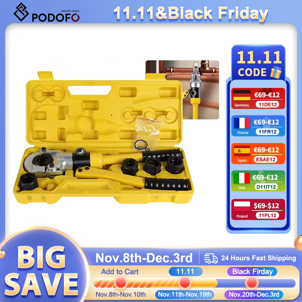 Outils de sertissage de tuyaux Pex hydrauliques Podofo TH 16-32 mm2 pour tuyaux en aluminium-plastique tuyau PEX, tuyau PB avec moules TH16 20 25 26 32 mm2