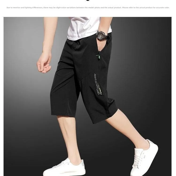 

Летние спортивные повседневные свободные брюки-карго из ледяного шелка «пять четвертей», тонкие пляжные брюки большого размера, дышащие мужские брюки-карго Qui Dry