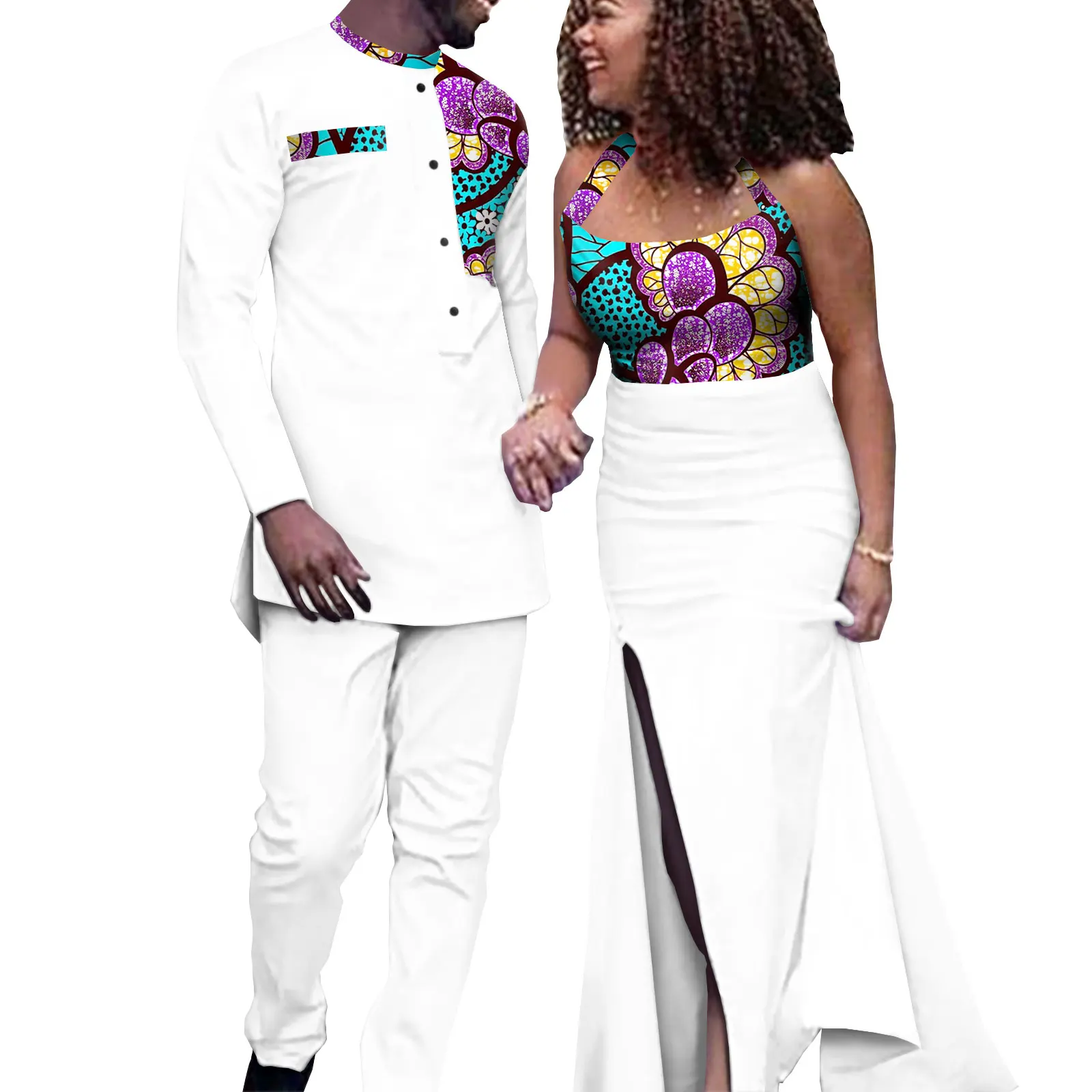 Vêtements Africains pour Couples, Robes sulfSexy, Tenues Assorties pour Hommes, Ensembles Haut et Pantalon, Bazin Riche, ix, Éducatif, Y21C034