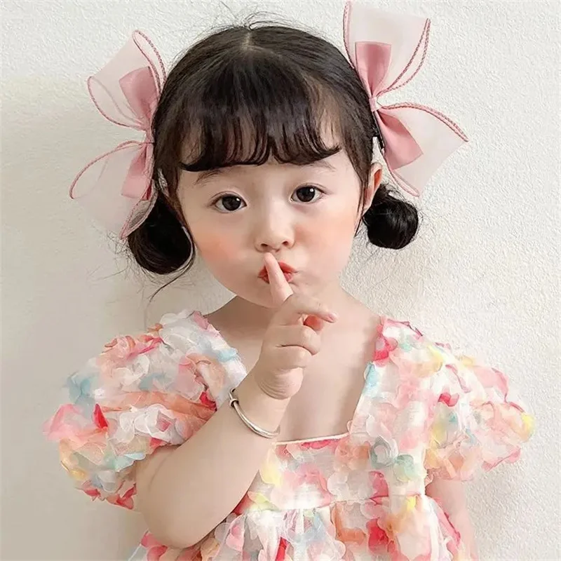 Cute Mesh Bow Kid Hairpin Summer Color Sweet Girl Hair Accessory Korean Style Fashionable  Versatile Hairpin Wholesale