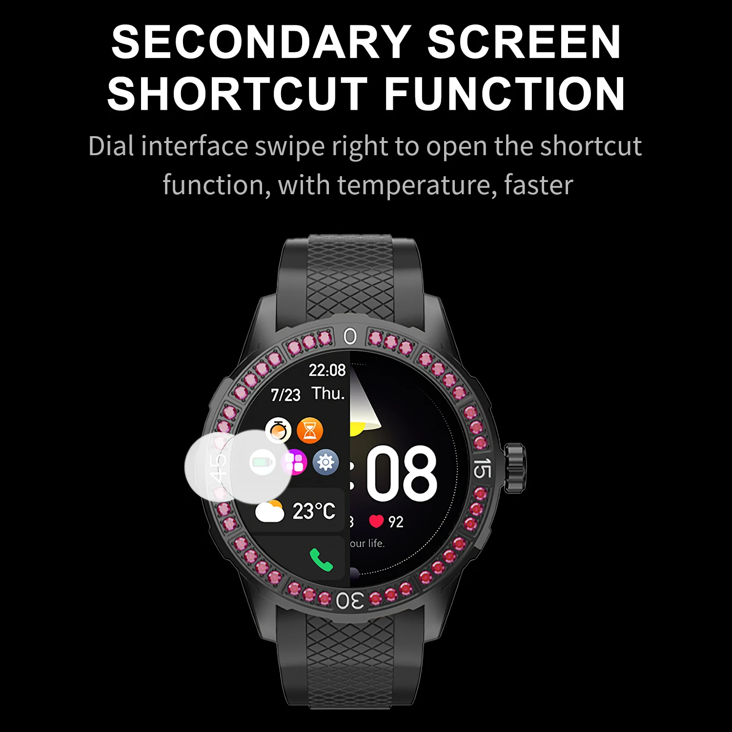 Jam tangan pintar berlian imitasi berkilau, jam tangan pintar tahan air IP67 dengan fitur pemantau denyut jantung berlian imitasi untuk Android IOS