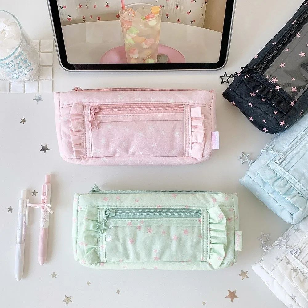 Transparent window Pencil Case Star Large Capacity Pen Bag Storage Badge Display Stationery Storage Pouch Student Gift
