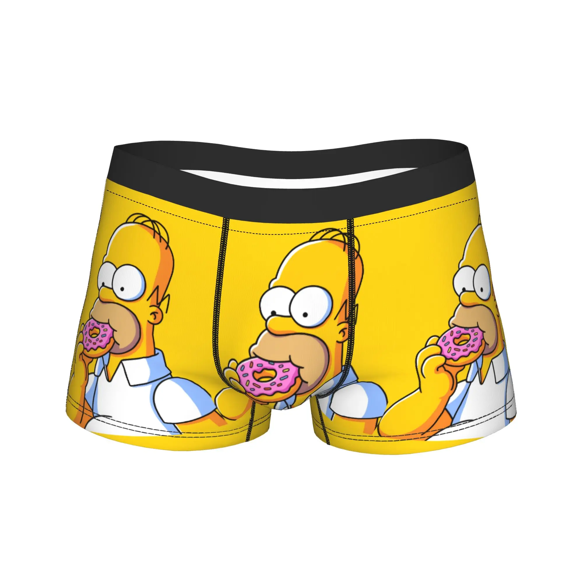 S-Simpsons Homer Eating Donut Boxer Shorts  3D Pouch Underwear Trenky Custom DIY Shorts Briefs Classic Man Panties Plus Size 2XL