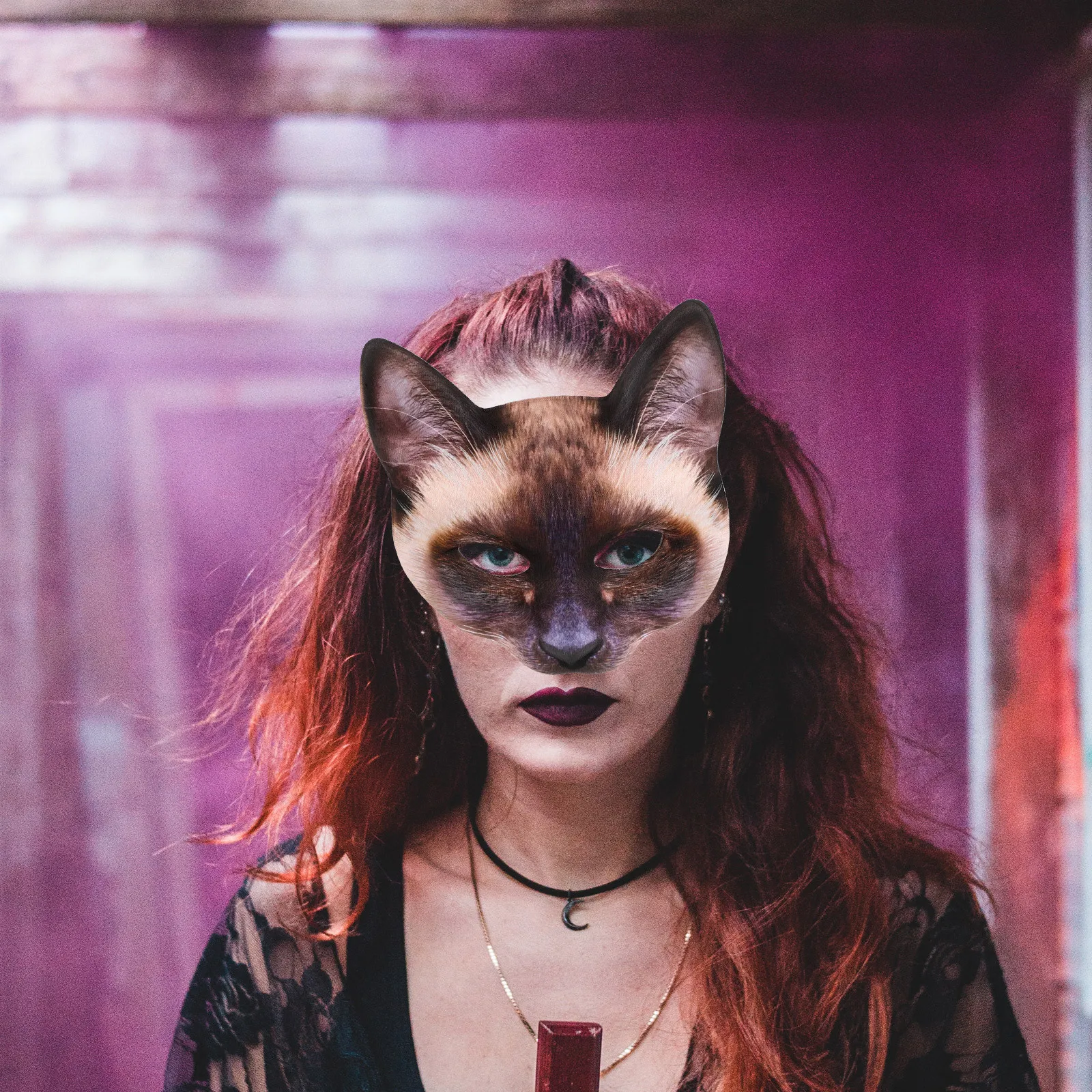 

1Pcs Cat Mask Half Eyes Eva Fabric Funny Design Unisex for Cosplay Masquerade Carnival Halloween Party Brown Siamese Style