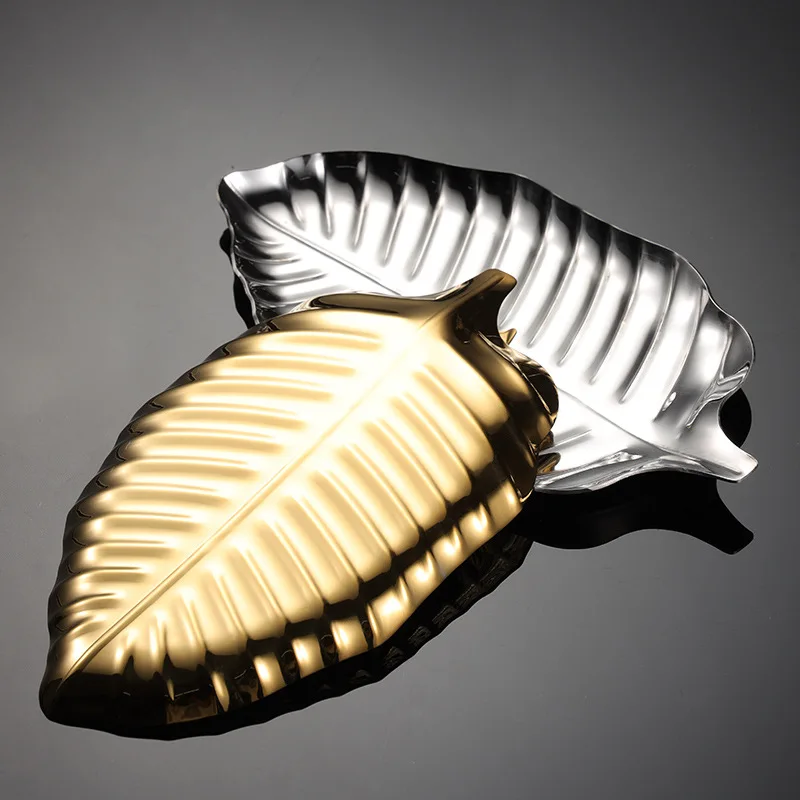 Jiasheng 304 Stainless Steel Leaf Sauce Dish Towel Tray Golden Titanium Plating Creative Shape Hotel Snack Dish Tableware
