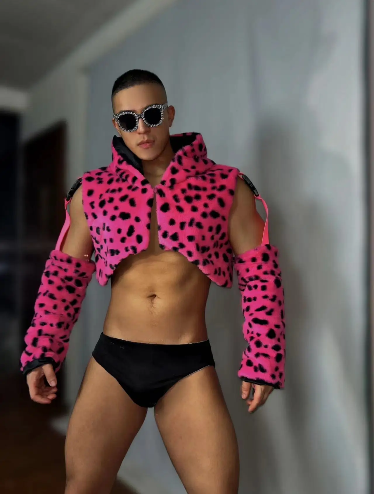 Rosa Leopard Gogo Tänzerin Kostüm Männlich Sexy Pole Dance Kleidung Rave Outfit Nachtclub Sänger Dj Ds Leistung Kleidung