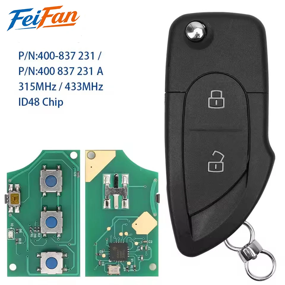 Llave Inteligente Plegable con Control Remoto de 2 Botones 315/433 MHZ ID48 para Lamborghini Gallardo, 4D0 837 231 A, FCC ID: MYT8Z0837231
