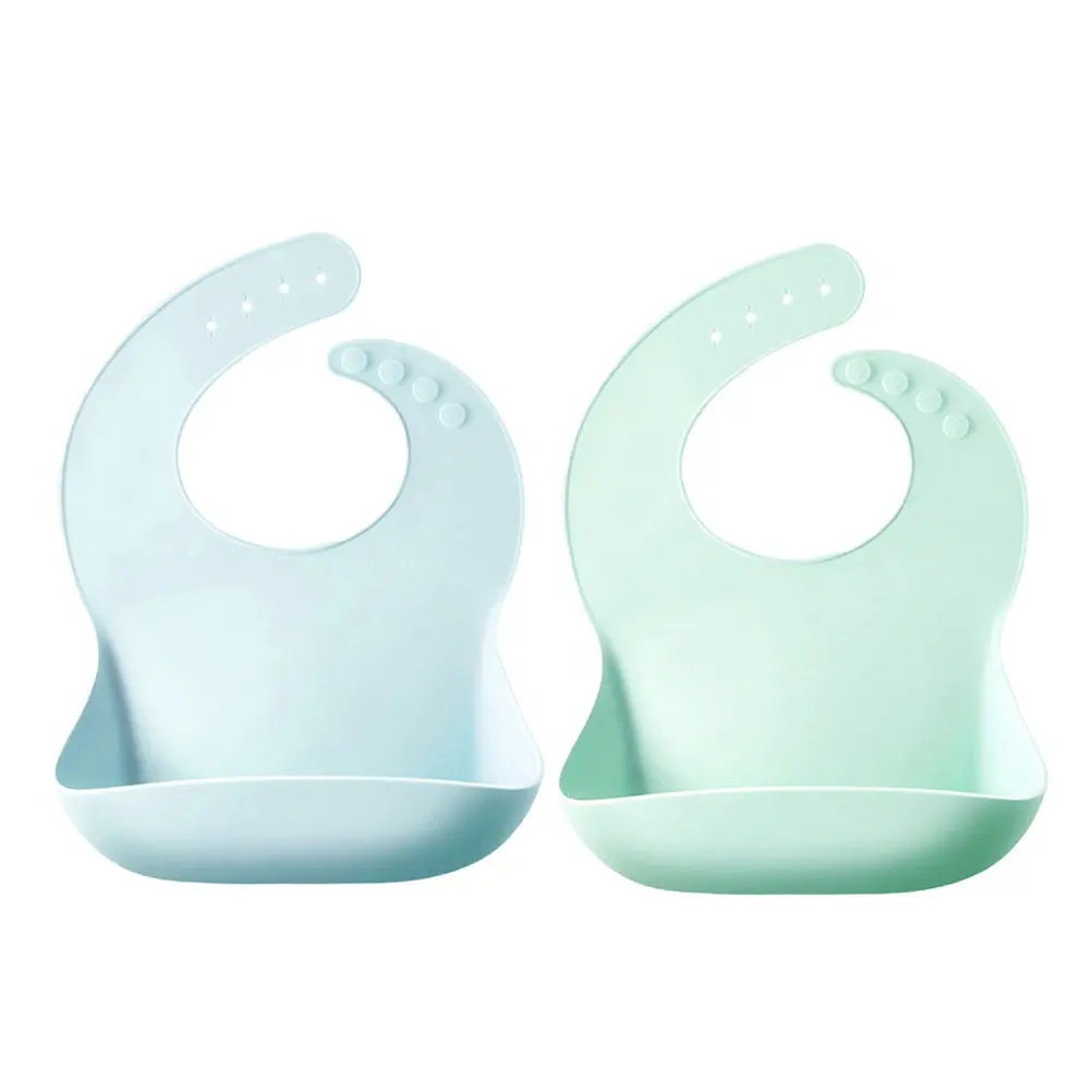 

2pcs Silicone Baby Drool Bibs Button Closure Food Catcher Bib Adjustable Feeding Bibs for Toddler Infants(Light Green and Sky
