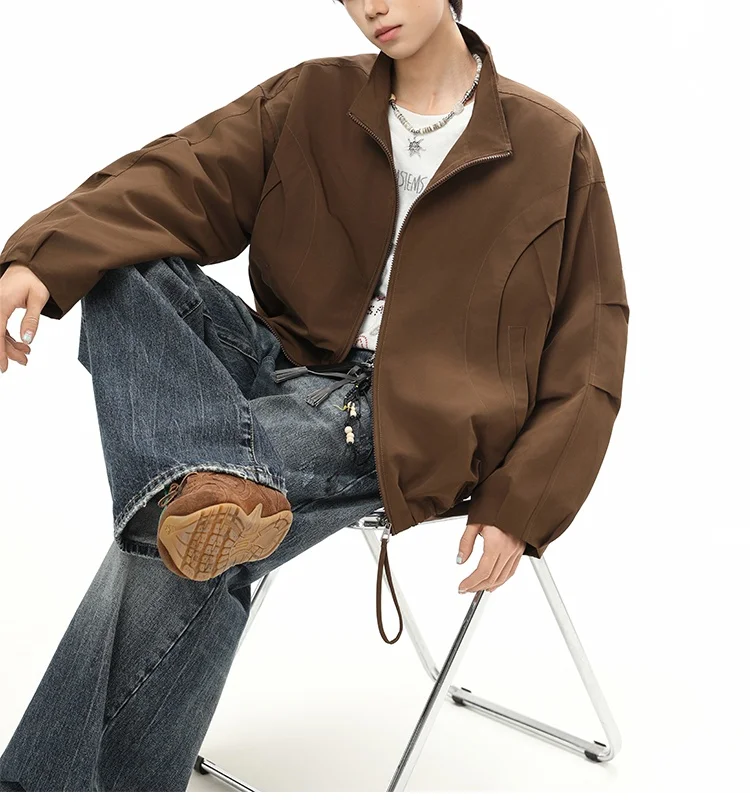 Men's Stand Collar Deconstructed Techwear Bomber Jacket Plus Size Loose Casual Workwear Coat