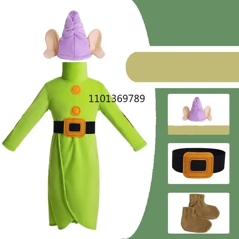 Kids Dopey Costumes Snow White and The Seven Dwarfs Cosplay Dopey Boys Child Bodysuit Hat Suit Halloween Costume Clothes