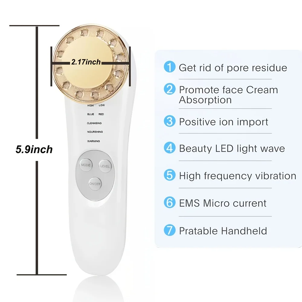 Macchina per il viso galvanica portatile 7 in 1 Massaggiatore per il viso ad alta frequenza Macchina per rassodare la pelle a microcorrente Migliora la pelle Strumenti a rulli