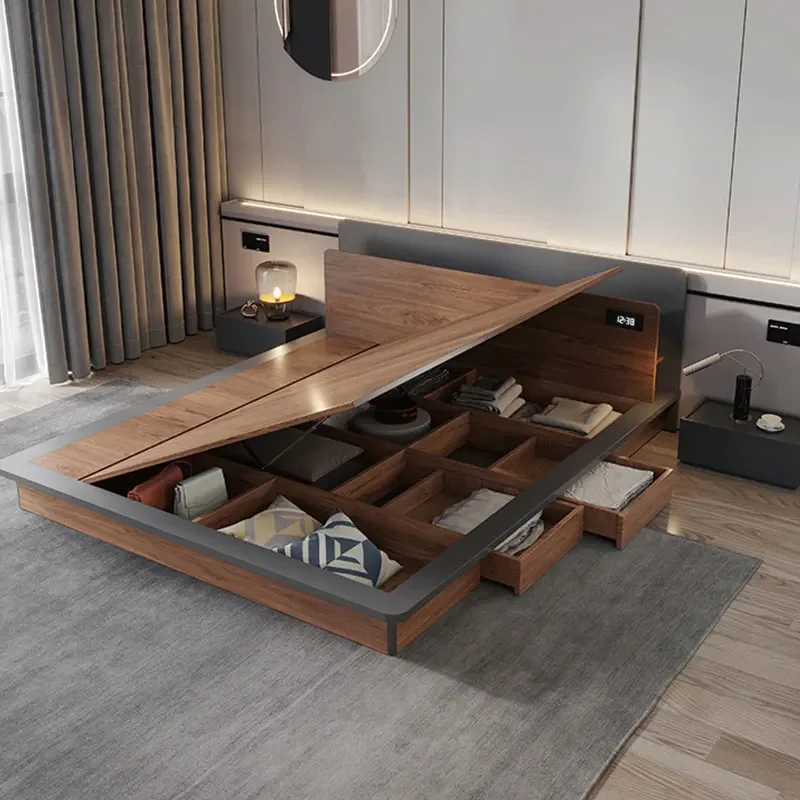 

l # Simple Wood Double Bed Frame Modern Design Mdf Storage Box Tatami Bed King Size Bedroom Set With Drawer